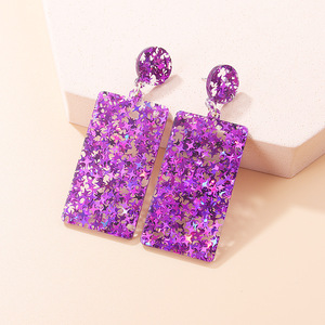 Châu Âu phụ nữ của cô gái lớn vuông Acetate Sao mô hình thả Bông tai phóng đại Thiết kế thời trang - Product Image 3