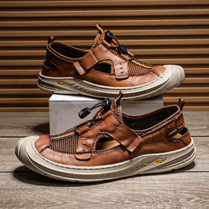 Sandalias de Cuero Genuino para Hombre, Casuales, para Conducir, Antideslizantes, de Suela Blanda, Ligeras, Transpirables y de Secado Rápido, para Primavera, Verano e Invierno - Product Image 2