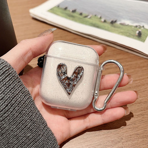 Funda de lujo para auriculares inalámbricos con lazo de lentejuelas en polvo con purpurina 3D para <span class=keywords><strong>Airpods</strong></span> Pro 3 <span class=keywords><strong>2</strong></span> <span class=keywords><strong>Gen</strong></span> 1, funda transparente para auriculares, llavero con lazo con gancho - Product Image 6