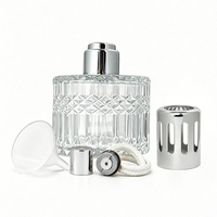 Lampe à parfum en verre texturé transparent de 250 ml avec capuchon en métal argenté, brûleur catalytique d'huiles essentielles, diffuseur d'aromathérapie pour la maison