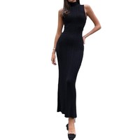 Robe Femme Tricotée Col Montant Bretelles Fines en Nylon/Coton Épais Effet Illusion Luxe Printemps-Été Style Européen et Américain