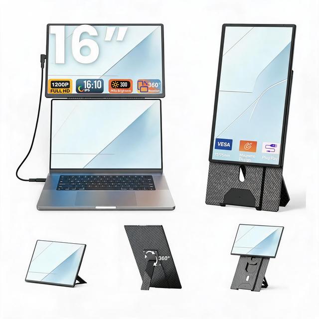 16-inch IPS LCD Monitor Portable Dual Speakers for Work From Home High Efficiency Studio Gaming Business Use