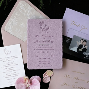 <b>Handmade</b> Deckle Edge Wedding Invitation Set with Custom Logo Elegant Luxury Pure Cotton <b>Paper</b> - Product Image 3