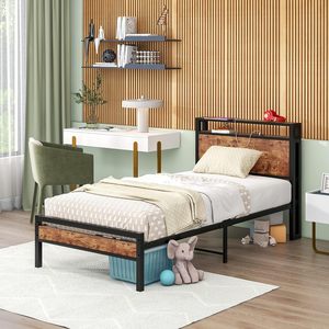 Base de cama de plataforma de almacenamiento de metal al por mayor con cabecero estante de madera doble <span class=keywords><strong>Queens</strong></span> king size marco de cama de tablero de cabeza alta - Product Image 2