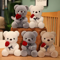 Fabrieksgroothandel Cartoon Kawaii Op Maat Gemaakt Valentijnscadeau Schattig Handgemaakt Rozet Rozen Teddybeer Pluche Kussen Speelgoed Moederdag