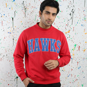 เสื้อสเวตเชิ้ตคอเต่าสีแดง HAWKS ผ้าฝ้าย 100% ปักลายสีน้ำเงิน คอเสื้อกว้าง ด้ายคุณภาพดี - Product Image 1