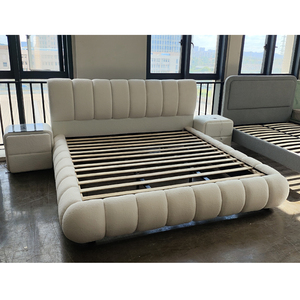 Tùy chỉnh kem lên-Bao da giường vải hiện đại bọc GiườNg Lưu trữ sang trọng Kích thước đầy đủ Vua kích thước bằng gỗ đôi khung giường - Product Image 4