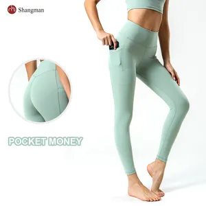 2023 Custom Logo Wear Fitness Activewear Gym For Women Nylon Leggings High Waist Yoga Pants Tummy Control Leggings With Pocket