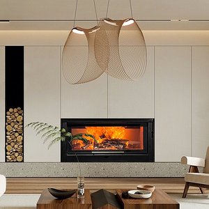 Cheminée moderne à bois véritable avec <span class=keywords><strong>foyer</strong></span> réel, corps en acier épaissi, grande vitre panoramique, porte coulissante, chauffage au feu véritable - Product Image 5