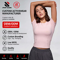 Atasan Olahraga Wanita Lengan Pendek Bahan Spandex Elastis Empat Arah, Bernapas, dan Kompresi untuk Lari, Latihan, Yoga
