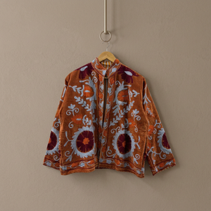 Custom Luxury Handmade Floral Embroidery <b>Velvet</b> <b>Jacket</b> <b>Women</b> Retro Designer Short Coats Stand Collar Open Front Boho Casual - Product Image 1