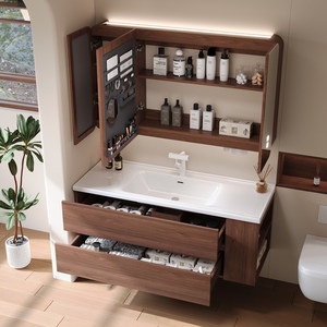 <span class=keywords><strong>Mobile</strong></span> Bagno con <span class=keywords><strong>Lavabo</strong></span> Integrato in Ceramica e Mobiletto in Legno di Noce Anticato, Lavandino - Product Image 5