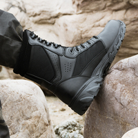 Bottes en cuir pour hommes, noires, mi-mollet, design tactique, double semelle, légères