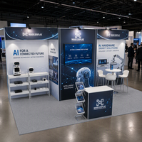 Stand d'exposition personnalisé 10x20, système d'affichage portable avec comptoir et étagères