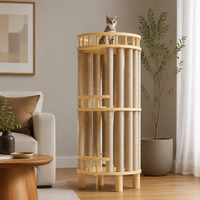 Tour à gratter cylindrique pour chat Kate Paradise F, multi-niveaux, en bois massif et sisal naturel, 101 cm, avec balustrade supérieure circulaire complète