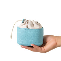 Porte-monnaie en cuir pleine fleur grande capacité, style cordon de serrage, sac de rangement simple et multifonctionnel, pochette portable à dragonne, petite taille