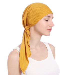 Chapeau bandana rayé pour <span class=keywords><strong>femme</strong></span>, usage quotidien professionnel, style indien musulman, <span class=keywords><strong>bonnet</strong></span> <span class=keywords><strong>chimio</strong></span> à volants, foulard, turban, <span class=keywords><strong>bonnet</strong></span> enveloppant à deux queues - Product Image 3
