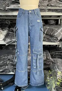 本物のショットの女性のジーンズのための外国貿易ハイウエストワイドレッグモップパンツの韓国版女性のストールライブ工場供給