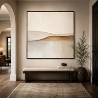 Art mural sur toile texturée abstrait neutre moderne, beige et brun, peinture de paysage minimaliste pour la décoration d'hôtel, de villa ou de salon