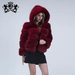 Offre Spéciale 100% véritable manteau de fourrure de renard avec capuche en fourrure femmes Hiver Fourrure Veste