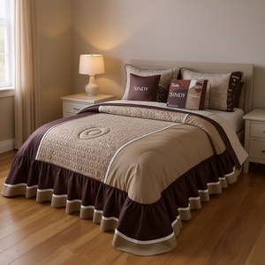 Ensemble de couette Sindy 1,8 m taille matrimoniale en coton et polyester, style classique avec volants, literie pour la maison, 7 pièces - Product Image 2