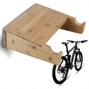Custom Made in legno massello grande capacità di peso da parete magazzino facile da installare supporto di bambù compatto porta bici da parete per Garage