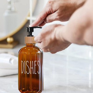Bouteille de savon liquide pour les mains, distributeur de savon pour les mains, bouteille en verre de 16 oz, transparente, blanche, noire, ambrée, en bambou - Product Image 4