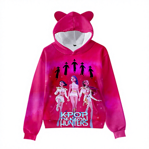 Film Baru 3D KPop Demon Hunters Witch Hunter Kaus Lengan Panjang Poliester Bertudung Telinga Kucing Pakaian Anak-anak Dewasa - Product Image 1