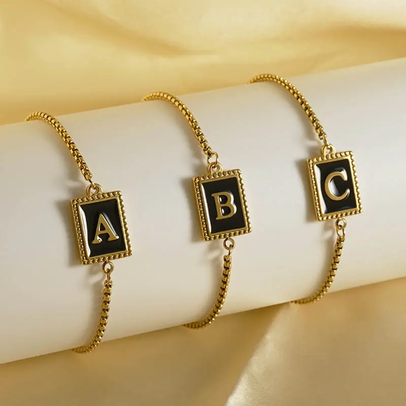 All'ingrosso regolabile lettera nera goccia di olio da donna in acciaio inossidabile Charm braccialetti catena