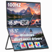 Moniteur portable double 18,5 pouces 100 Hz FHD 1080P IPS avec haut-parleurs intégrés, écran d'extension d'ordinateur portable pliable réglable à 315 degrés