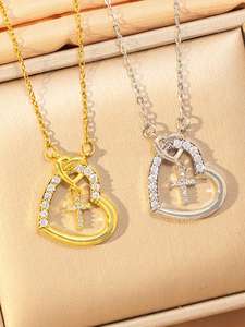 Collana con ciondolo a croce romantica in rame intarsiato con zirconi cubici e catena a serpente, regalo <span class=keywords><strong>per</strong></span> l'uso quotidiano <span class=keywords><strong>per</strong></span> amici - Product Image 3
