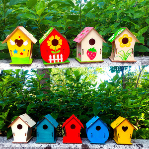 Costruisci e dipingi casette per uccelli in legno non finite all'ingrosso casetta per uccelli in legno forniture per arti e mestieri fai da te i bambini includono pennelli per vernici - Product Image 3