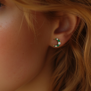 CANNER - Nuevos Pendientes de Verano con Diseño de Estrella y Luna, Plata S925, Chapados en Oro de 18k, con Circonitas Verdes y Blancas, para Mujer - Product Image 3
