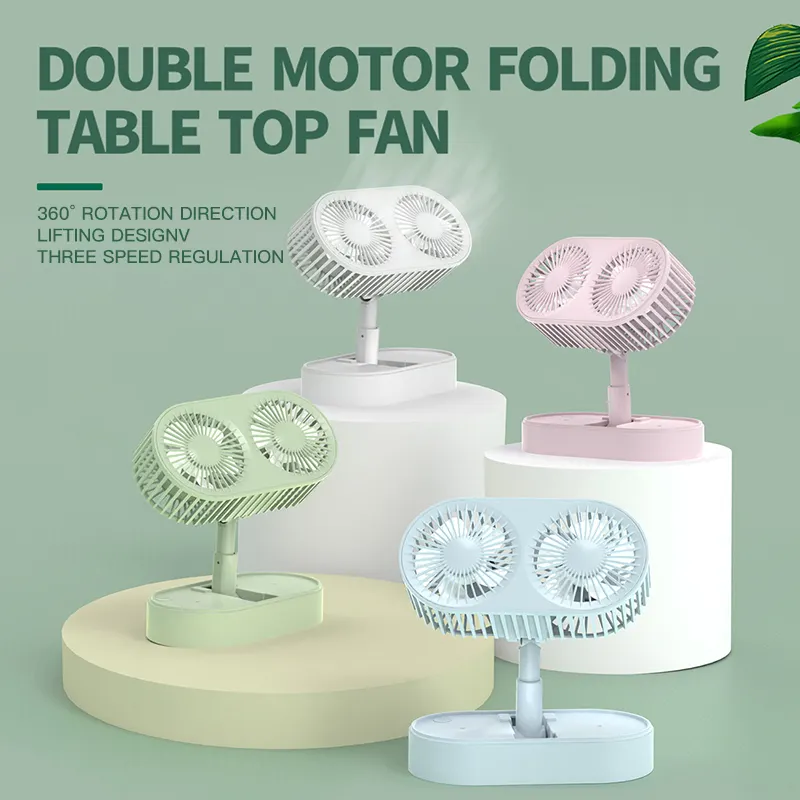 2024 New Dual Head Air Cooler Summer Powerful Cooling Mini Fan Strong Wind Usb Camping Electric Rechargeable Fans