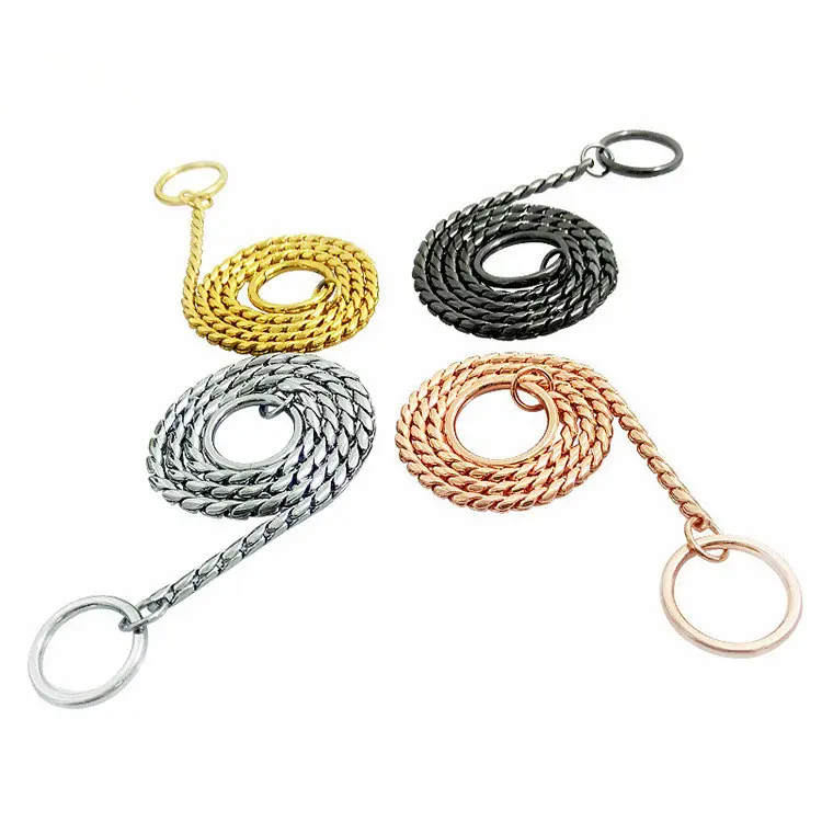 Wholesale pets accessories Gold Silver Black 3/4/5mm solid snake serpentine metal dog training choke chain collar