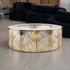 Comptoir de bar rond pliable sur mesure en acier inoxydable doré et noir avec cadre géométrique circulaire et plateau en verre trempé amovible - Product Image 2