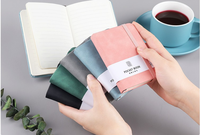 Vente en gros de carnets de poche A6 en PU avec sangle élastique, livre Meomo, logo personnalisé, cadeau promotionnel