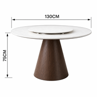 Table à manger moderne rotative en bois de luxe, écologique, avec plateau en pierre ultra-cristalline blanche et base en acier inoxydable, style rétro pour appartement et hôtel