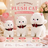 Peluche Chat Blanc Réaliste Personnalisée, Jouet en Peluche Chaton Kawaii avec Nœud, Cadeau Saint-Valentin Anniversaire, Vente en Gros OEM, MOQ 200 pièces