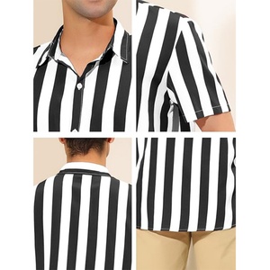 Men's ODM Custom Logo Stripe Print Breathable Stand Collar Short Sleeved Color Block Button <b>Down</b> Summer Beach Shirt 100% Cotton - Product Image 3