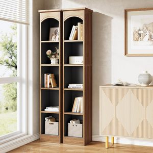Tall 5-Tier Open Bookcase with Storage <strong>Cubes</strong>, Freestanding Narrow Shelving <strong>Unit</strong>, Brown Book <strong>Shelf</strong> for Home Office &amp; Living Space - Product Image 3