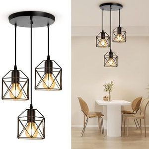 Lámpara Colgante Industrial Vintage de 3 Luces, Lámpara de Techo Moderna con Jaula de Metal Negro para Cocina, <span class=keywords><strong>Comedor</strong></span>, <span class=keywords><strong>Sala</strong></span> de Estar - Product Image 3
