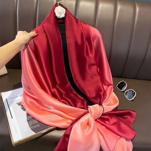 Wholesale 2024 Woman <strong>Silk</strong> <strong>Scarves</strong> for <strong>Women</strong> 90*180 cm Gradient Color Long Printing Female Satin Muslim Hijab - Product Image 2