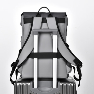 New Trend Unisex Waterproof Geometric Pattern PU <b>Leather</b> Sports <b>Laptop</b> <b>Backpack</b> USB Anti-Theft Zipper Closure Business Travel - Product Image 3