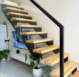 <span class=keywords><strong>Escalera</strong></span> Minimalista de <span class=keywords><strong>Madera</strong></span> y Metal con Canal Doble en U, <span class=keywords><strong>Barandilla</strong></span> de Vidrio Elegante para Diseño Interior Contemporáneo - Product Image 3
