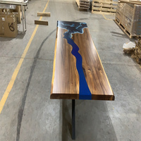 Prix favorable Usine Populaire Nouveaux Produits Salle À Manger Moderne Bois Rivière Restaurant Cuisine Table En Résine Époxy