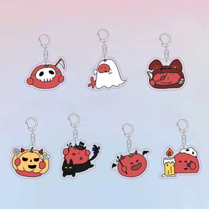 Venta al por mayor de llaveros colgantes de acrílico con impresión UV, con diseño de tomates de Halloween, divertidos, de dibujos animados y bonitos, para regalos festivos - Product Image 2