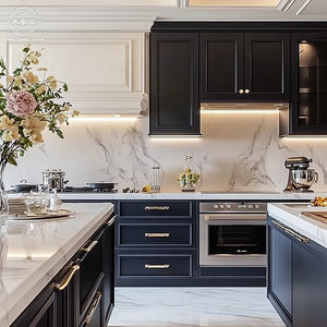 خزانة مطبخ عصرية من الخشب الصلب مع باكسبلاش بتخصيص مباشر من المصنع، طقم دواليب مطبخ للمنزل بالكامل والشقق - Product Image 2