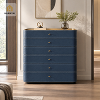 Commode de luxe personnalisée HarmTai avec revêtement extérieur en cuir bleu marine, armoire de rangement à 6 tiroirs pour chambre à coucher et salon