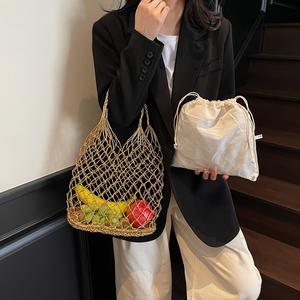 Bolso de Hombro Portátil de <span class=keywords><strong>Playa</strong></span> para Vacaciones, de Moda, Tejido Calado con Cremallera y Líneas Doradas y Plateadas, de PU, Nueva Colección de Verano Matsujin - Product Image 3